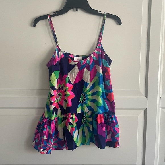 Julie Brown Colorful Kaleidoscope Ruffle Hem Silk Camisole 30805 - Picture 1 of 5